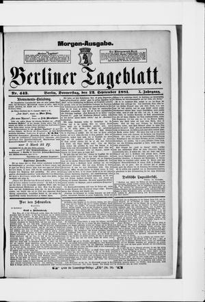 Berliner Tageblatt und Handels-Zeitung vom 22.09.1881