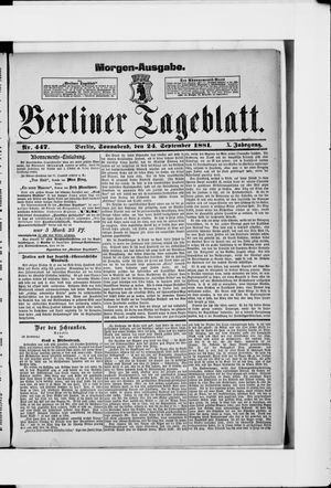 Berliner Tageblatt und Handels-Zeitung vom 24.09.1881