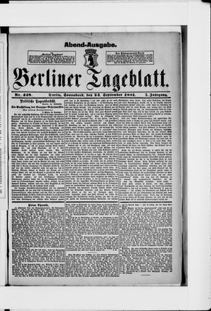 Berliner Tageblatt und Handels-Zeitung vom 24.09.1881