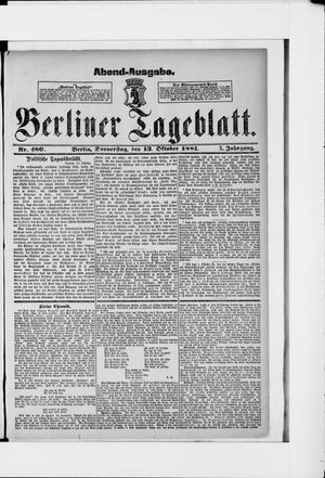 Berliner Tageblatt und Handels-Zeitung on Oct 13, 1881