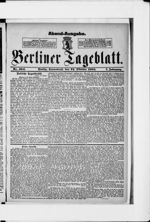 Berliner Tageblatt und Handels-Zeitung vom 15.10.1881