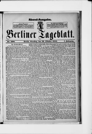 Berliner Tageblatt und Handels-Zeitung on Oct 25, 1881