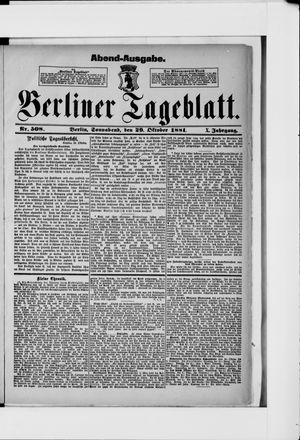 Berliner Tageblatt und Handels-Zeitung on Oct 29, 1881