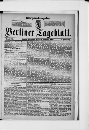 Berliner Tageblatt und Handels-Zeitung vom 30.10.1881