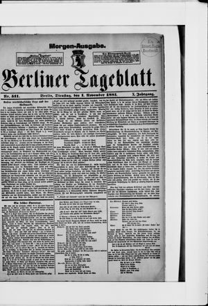 Berliner Tageblatt und Handels-Zeitung on Nov 1, 1881