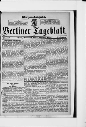 Berliner Tageblatt und Handels-Zeitung on Nov 5, 1881