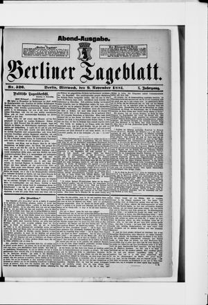 Berliner Tageblatt und Handels-Zeitung on Nov 9, 1881