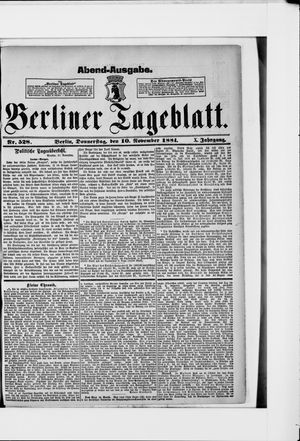 Berliner Tageblatt und Handels-Zeitung vom 10.11.1881