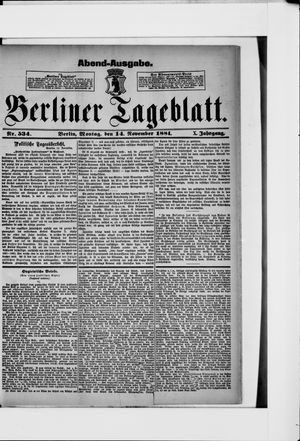 Berliner Tageblatt und Handels-Zeitung vom 14.11.1881
