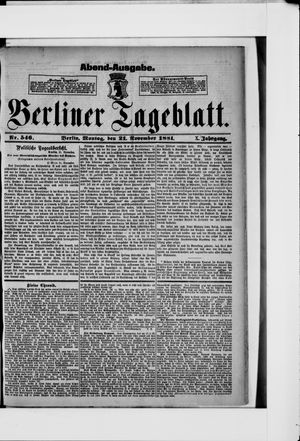 Berliner Tageblatt und Handels-Zeitung on Nov 21, 1881
