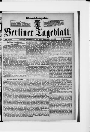 Berliner Tageblatt und Handels-Zeitung vom 26.11.1881