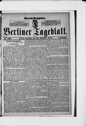 Berliner Tageblatt und Handels-Zeitung vom 29.11.1881