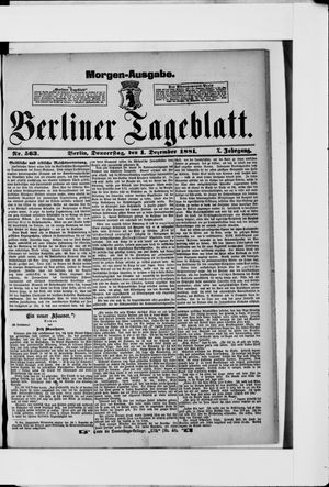 Berliner Tageblatt und Handels-Zeitung vom 01.12.1881