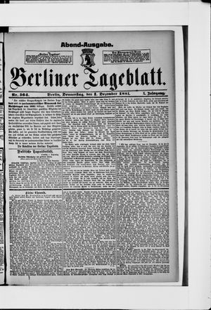 Berliner Tageblatt und Handels-Zeitung vom 01.12.1881
