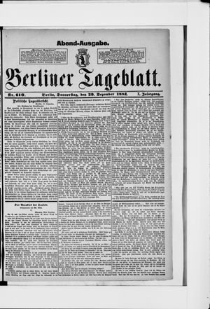 Berliner Tageblatt und Handels-Zeitung vom 29.12.1881