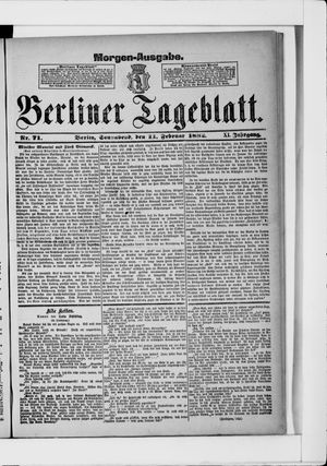 Berliner Tageblatt und Handels-Zeitung vom 11.02.1882
