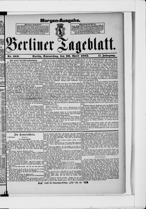 Berliner Tageblatt und Handels-Zeitung vom 20.04.1882