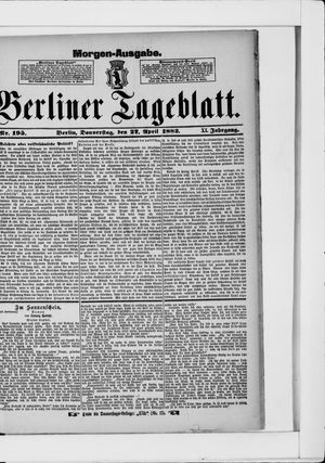 Berliner Tageblatt und Handels-Zeitung vom 27.04.1882