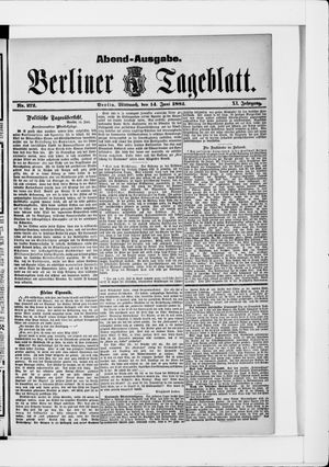 Berliner Tageblatt und Handels-Zeitung on Jun 14, 1882