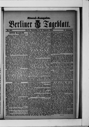 Berliner Tageblatt und Handels-Zeitung on Sep 14, 1882