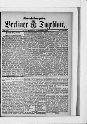 Berliner Tageblatt und Handels-Zeitung vom 18.09.1882