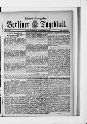 Berliner Tageblatt und Handels-Zeitung vom 25.09.1882