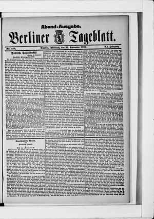 Berliner Tageblatt und Handels-Zeitung vom 27.09.1882