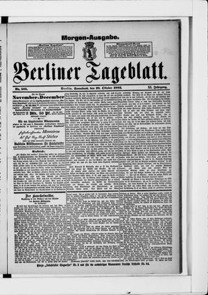 Berliner Tageblatt und Handels-Zeitung vom 28.10.1882