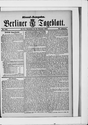 Berliner Tageblatt und Handels-Zeitung vom 18.11.1882
