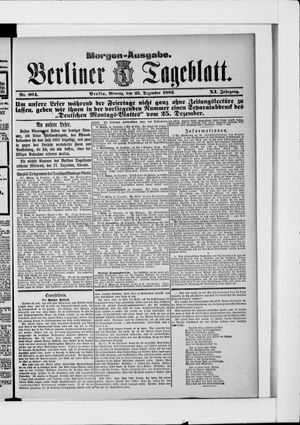 Berliner Tageblatt und Handels-Zeitung vom 25.12.1882