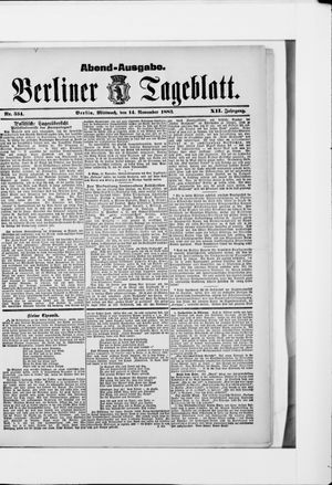 Berliner Tageblatt und Handels-Zeitung vom 14.11.1883