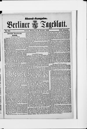 Berliner Tageblatt und Handels-Zeitung vom 31.12.1883