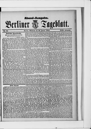 Berliner Tageblatt und Handels-Zeitung on Jan 30, 1884