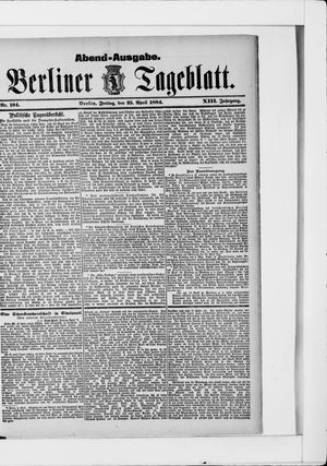 Berliner Tageblatt und Handels-Zeitung vom 25.04.1884