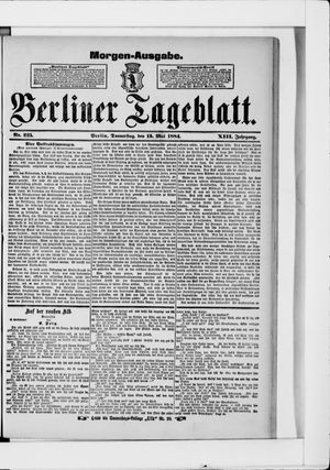 Berliner Tageblatt und Handels-Zeitung on May 15, 1884