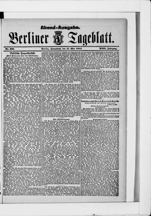 Berliner Tageblatt und Handels-Zeitung vom 17.05.1884