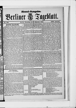 Berliner Tageblatt und Handels-Zeitung vom 11.09.1884