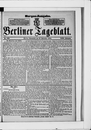 Berliner Tageblatt und Handels-Zeitung on Sep 13, 1884