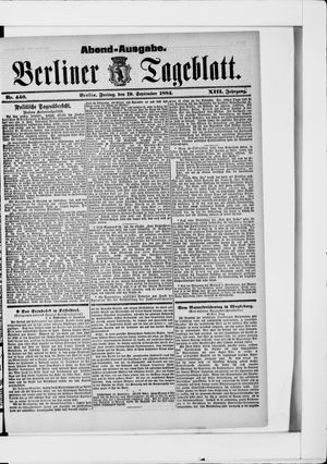 Berliner Tageblatt und Handels-Zeitung vom 19.09.1884
