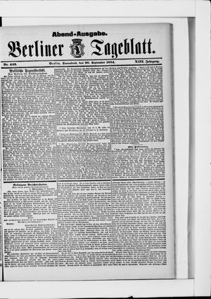 Berliner Tageblatt und Handels-Zeitung vom 20.09.1884