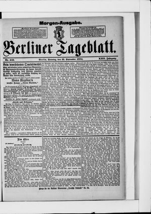 Berliner Tageblatt und Handels-Zeitung vom 21.09.1884