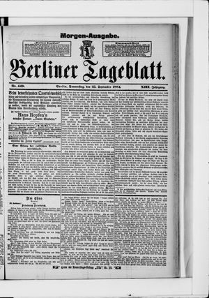 Berliner Tageblatt und Handels-Zeitung vom 25.09.1884