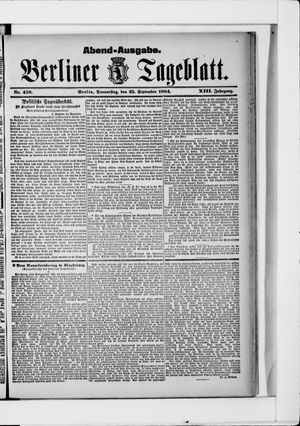 Berliner Tageblatt und Handels-Zeitung vom 25.09.1884