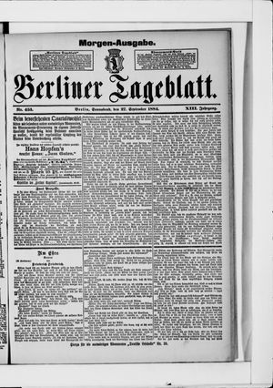 Berliner Tageblatt und Handels-Zeitung vom 27.09.1884