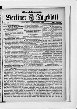 Berliner Tageblatt und Handels-Zeitung vom 29.09.1884
