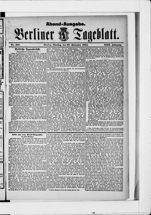 Berliner Tageblatt und Handels-Zeitung vom 30.09.1884