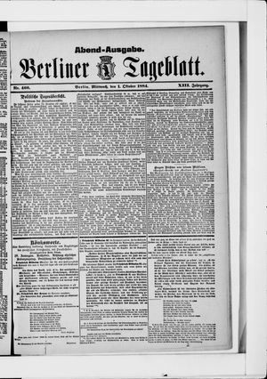 Berliner Tageblatt und Handels-Zeitung vom 01.10.1884