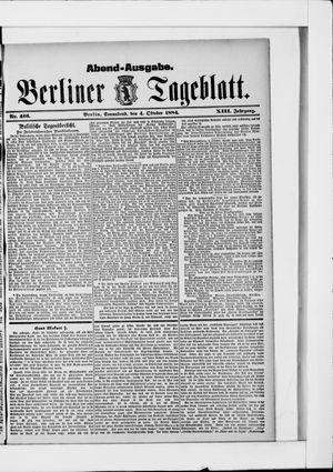 Berliner Tageblatt und Handels-Zeitung on Oct 4, 1884