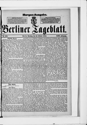 Berliner Tageblatt und Handels-Zeitung vom 14.10.1884