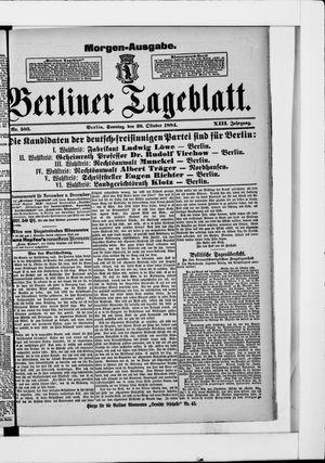 Berliner Tageblatt und Handels-Zeitung vom 26.10.1884